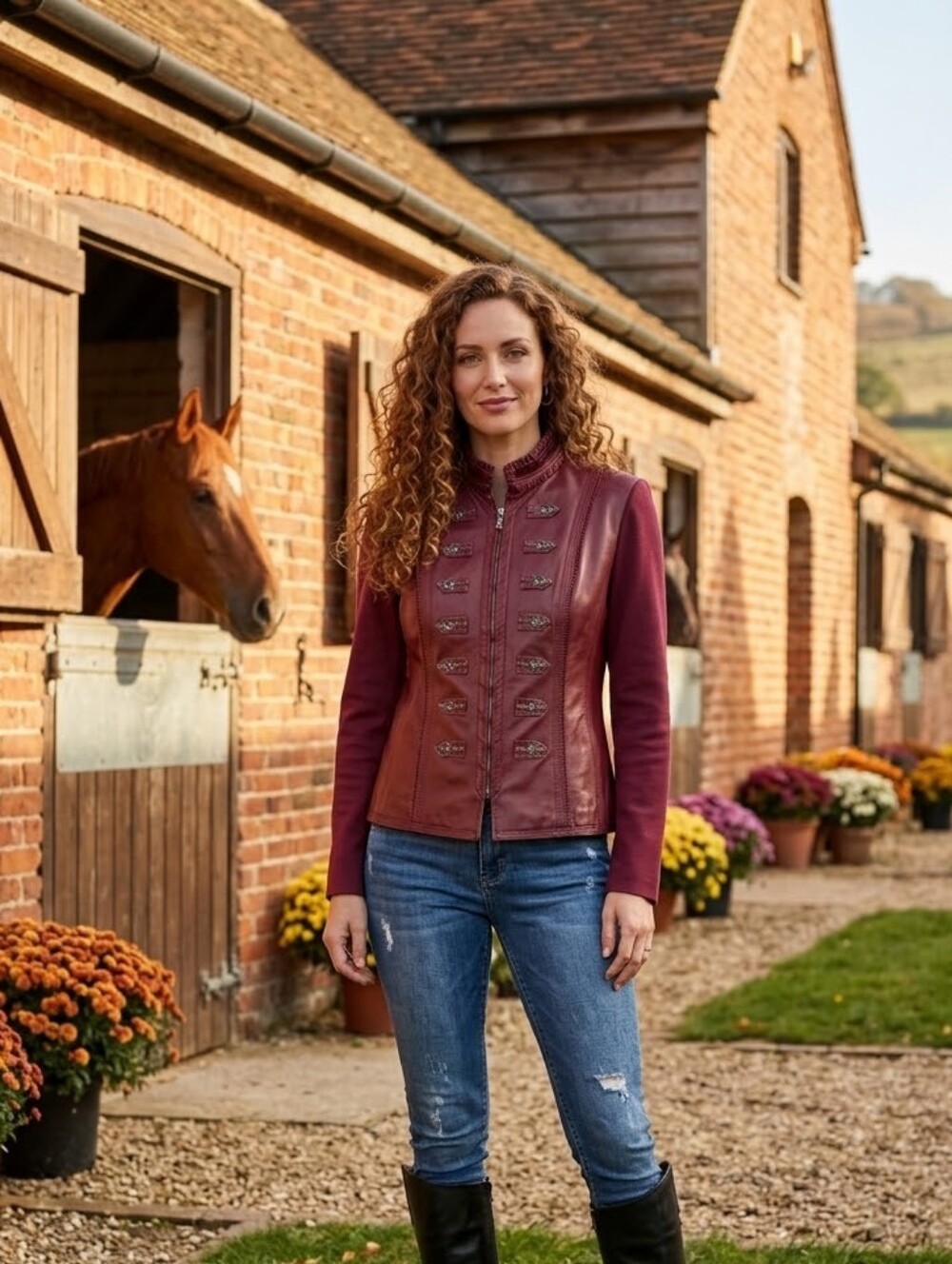 NWOT Élégante veste haut de gamme En cuir véritable (100%) Rouge bordeau